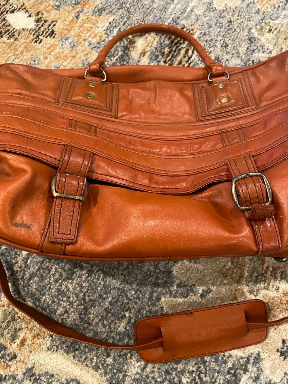 Bag, Classic Men's Leather Weekender Orange